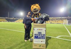 Mascote Tigre participa de ação da Campanha do Agasalho durante jogo do Novorizontino x Chapecoense